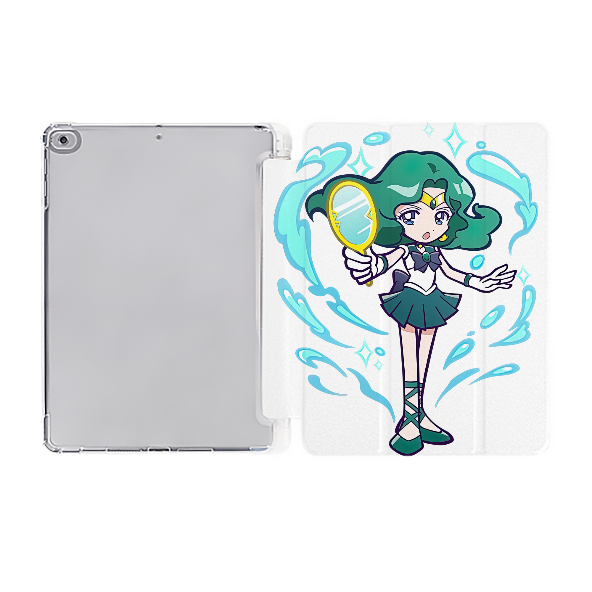 （画像用） 美少女戦士セーラームーン 海王 みちる（かいおう みちる） Sailor Moon Kaiou Michiru IPad ケース ペン収納付き 三つ折りスタンド PUレザー×シリコン 対応機種9.5/10.5/10.9インチ